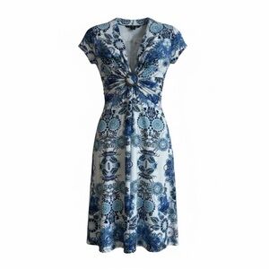 Robert Louis Blue and White Print Midi Dress